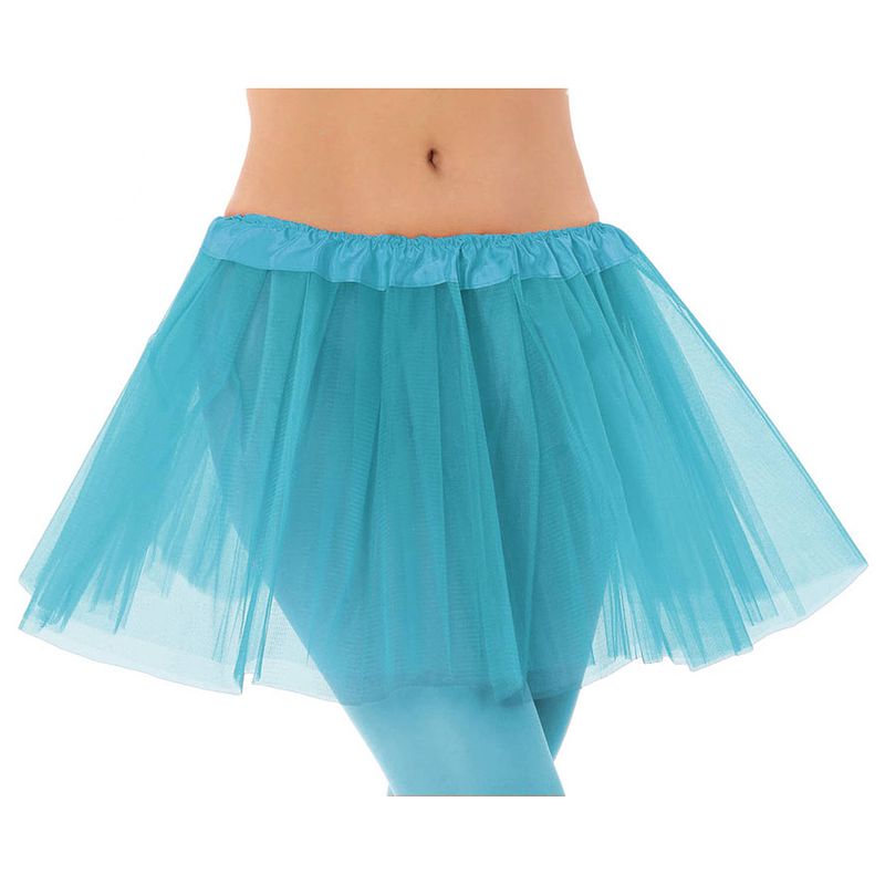 Foto van Dames verkleed rokje/tutu - tule stof met elastiek - turquoise blauw - one size - carnavalskostuums