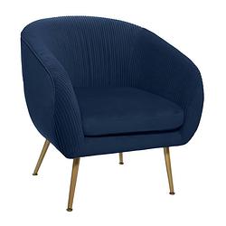 Foto van Casa di elturo velvet fauteuil ribbed marine blauw met goudkleurige poten