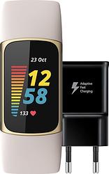 Foto van Fitbit charge 5 wit/goud + samsung adaptive fast charging oplader 15w zwart