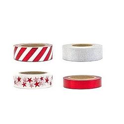 Foto van Washi tape sierlinten set zilver/rood 15 mm - washi tape