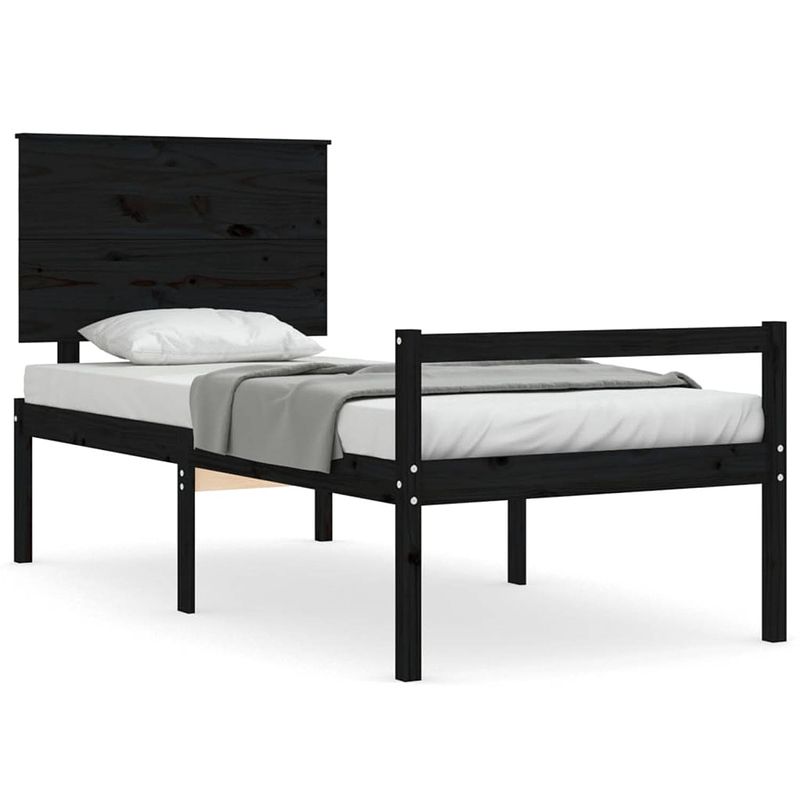 Foto van The living store massief grenenhouten bedframe - zwart - 205.5 x 95.5 x 82.5 cm - geschikt voor 90 x 200 cm matras -