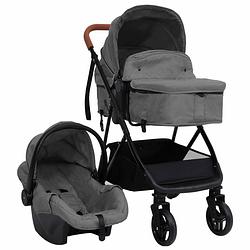 Foto van Vidaxl kinderwagen 3-in-1 staal lichtgrijs en zwart