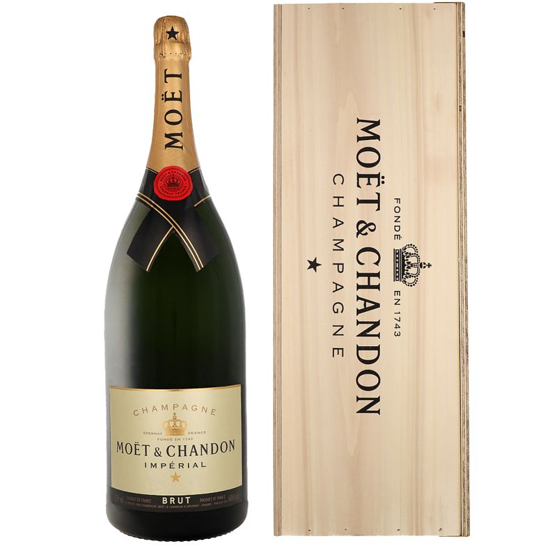 Foto van Moet & chandon imperial brut + wooden gb 6 liter wijn + giftbox