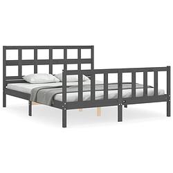 Foto van The living store bedframe - massief grenenhout - grijs - 205.5 x 165.5 x 100 cm - multiplex lattenbodem - geschikt voor