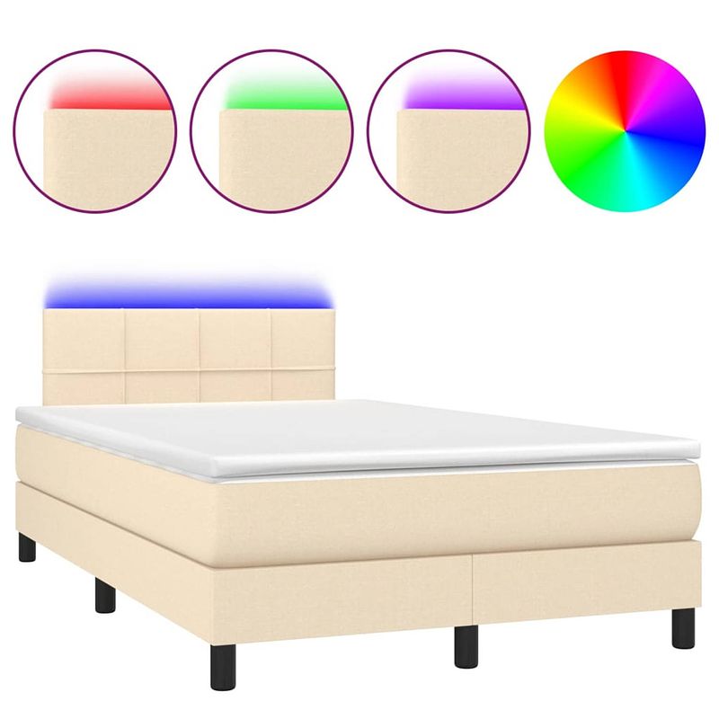 Foto van The living store boxspring pocketvering bed - 203x120x78/88 cm - crème - led