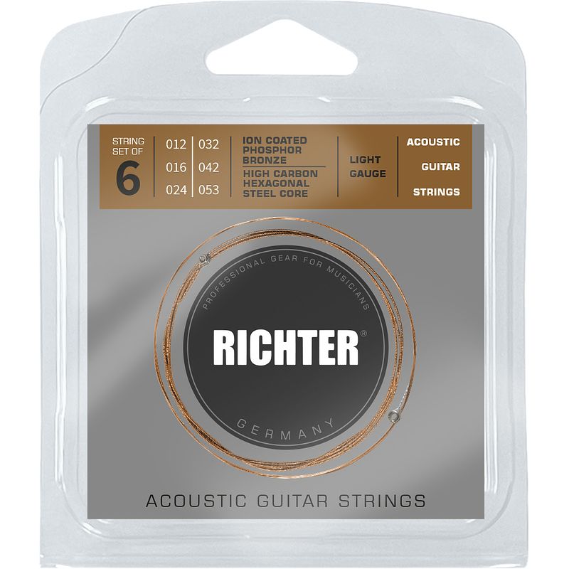 Foto van Richter 1841 acoustic guitar strings 12-53 snarenset voor westerngitaar