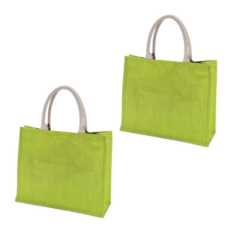 Foto van 2x stuks jute lime groene boodschappentassen 42 cm - strandtassen