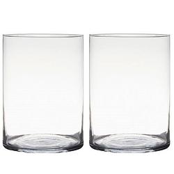 Foto van Set van 2x stuks transparante home-basics cylinder vorm vaas/vazen van glas 20 x 14 cm - vazen
