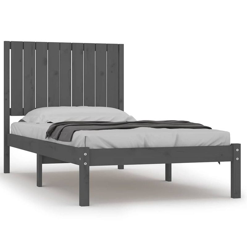 Foto van The living store houten bedframe - 195.5 x 95.5 x 31 cm - massief grenenhout - grijs