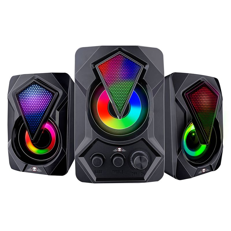 Foto van No fear speakerset - 3 stuks - lichtgevend - usb-aanlsuiting - bluetooth/ aux - zwart