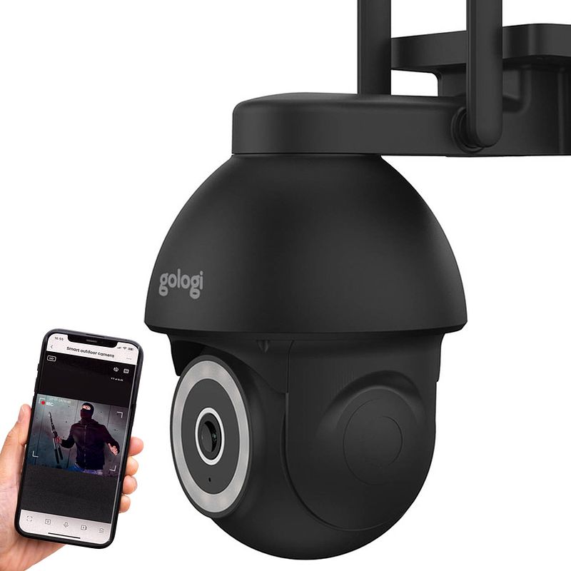 Foto van Gologi superior outdoorcamera - beveiligingscamera - security camera - muur/dakbevestiging - 4mp - wifi en app - zwart