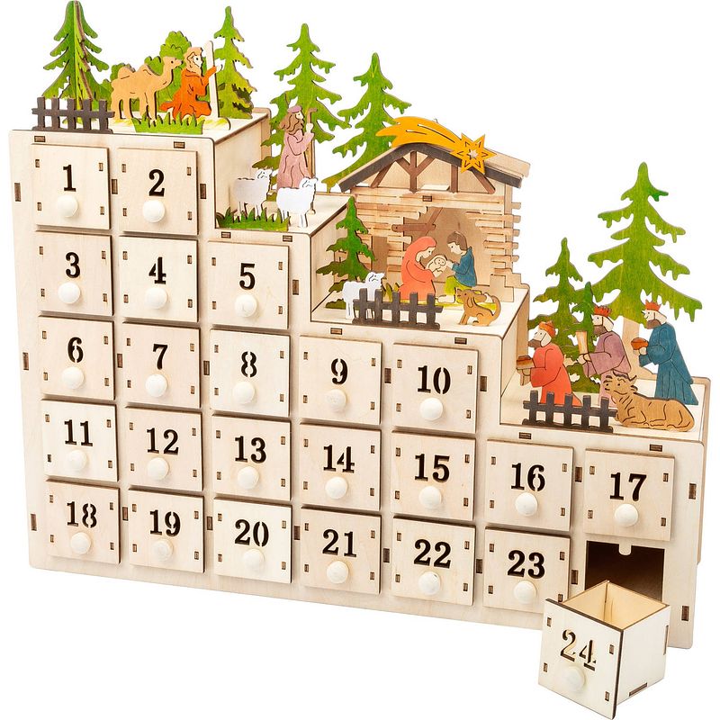 Foto van Small foot adventskalender christmas manger hout 38 cm 24-delig