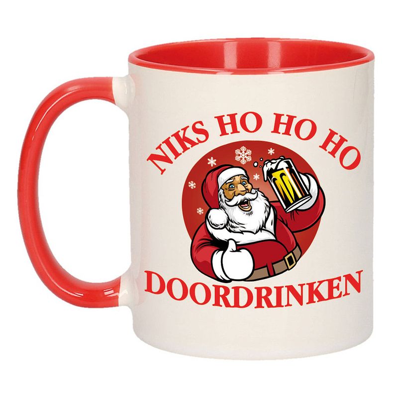 Foto van Grappige kerst mok/beker - niks ho ho ho doordrinken - rood - bekers