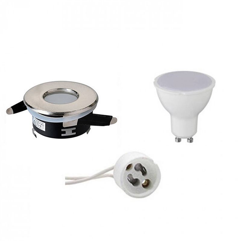 Foto van Led spot set - aigi - gu10 fitting - waterdicht ip65 - inbouw rond - mat chroom - 6w - helder/koud wit 6400k - ø82mm