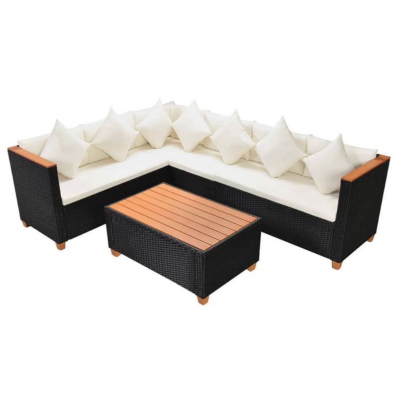 Foto van Vidaxl 4-delige loungeset met kussens poly rattan zwart