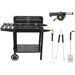 Foto van Verrijdbare houtskoolbarbecue bbq - inclusief gereedschap accessoires set - zwart