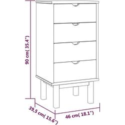 Foto van The living store otta houten ladekast - 46x39.5x90 cm - massief grenenhout - 4 lades