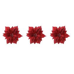 Foto van 4x stuks decoratie bloemen kerstster rood glitter op clip 24 cm - kersthangers