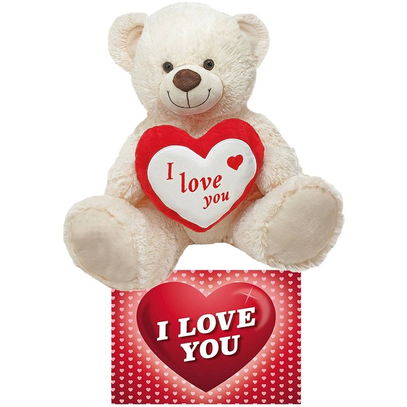 Foto van Witte pluche knuffelbeer/teddybeer 45 cm incl. valentijnskaart i love you - knuffelberen