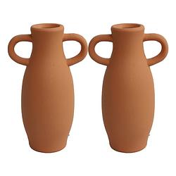 Foto van 2x stuks decoratie amphora kruik of vaas - terracotta - d12 x h20 cm - smalle opening - vazen