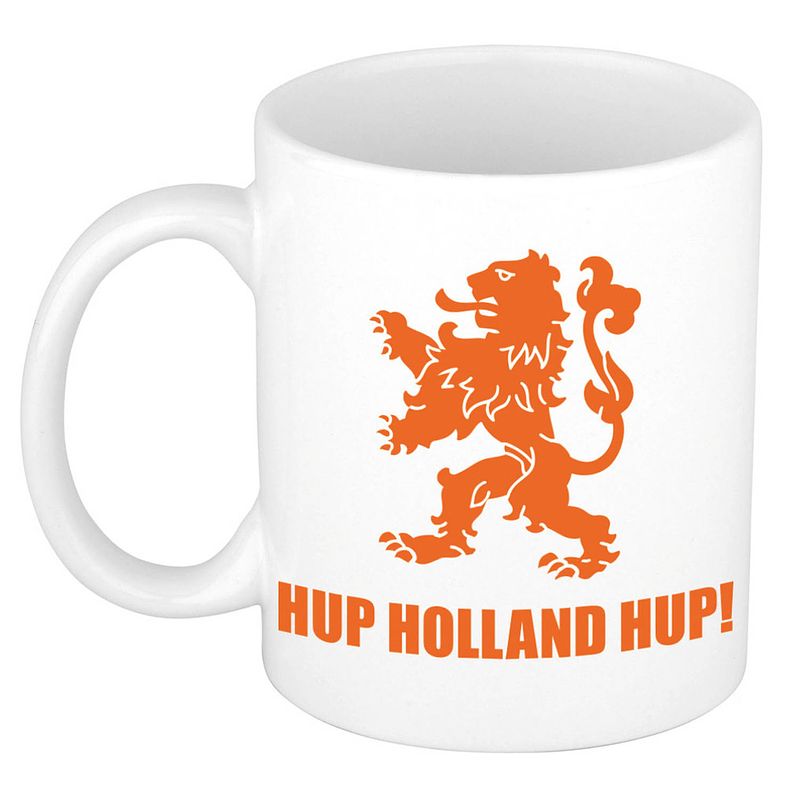 Foto van Hup holland hup met leeuw mok/ beker wit 300 ml - feest mokken