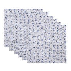 Foto van Clayre & eef servetten katoen set van 6 40x40 cm wit blauw vierkant roosjes blauw