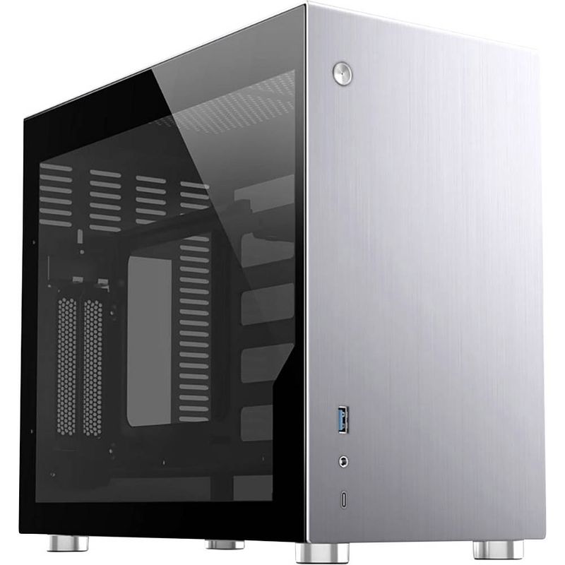 Foto van Jonsbo v10-g silver mini-tower gaming-behuizing, behuizing zilver