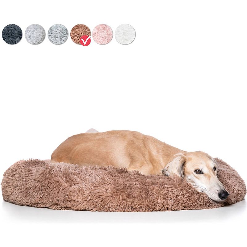 Foto van Snoozle donut hondenmand - zacht en luxe hondenkussen - wasbaar - fluffy - hondenmanden - 80cm - dark coffee