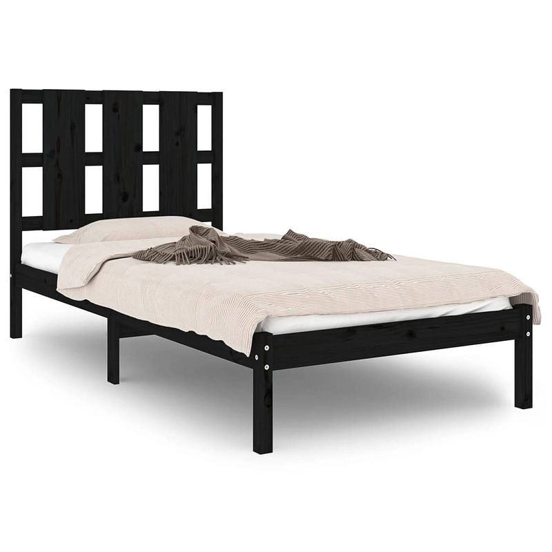 Foto van The living store houten bedframe - grenenhout - 205.5x105.5x100cm - zwart