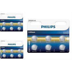 Foto van 18 stuks (3 blisters a 6st) - 6-pack philips cr2032 3v lithium knoopcelbatterij