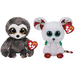 Foto van Ty - knuffel - beanie boo's - dangler sloth & christmas mouse