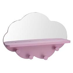 Foto van Roze kinderkamer kapstok 4-haaks met spiegel wolk vorm 39 cm - kapstokken