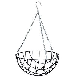 Foto van Hanging basket / plantenbak donkergrijs met ketting 16 x 30 x 30 cm - metaaldraad - hangende bloemen - plantenbakken