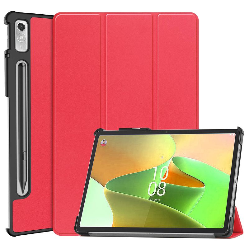 Foto van Basey lenovo tab p11 pro (2e gen) hoesje kunstleer hoes case cover - rood