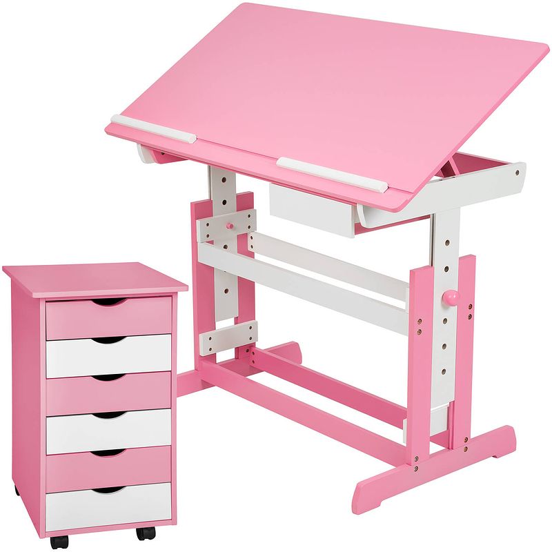 Foto van Tectake 401240 verstelbaar - bureau - 109 cm - roze - inclusief ladekast