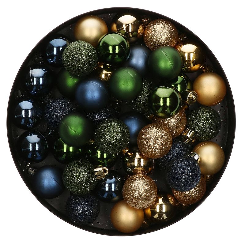 Foto van 48x stuks kunststof kerstballen mix donkergroen/goud/donkerblauw 4 cm - kerstbal