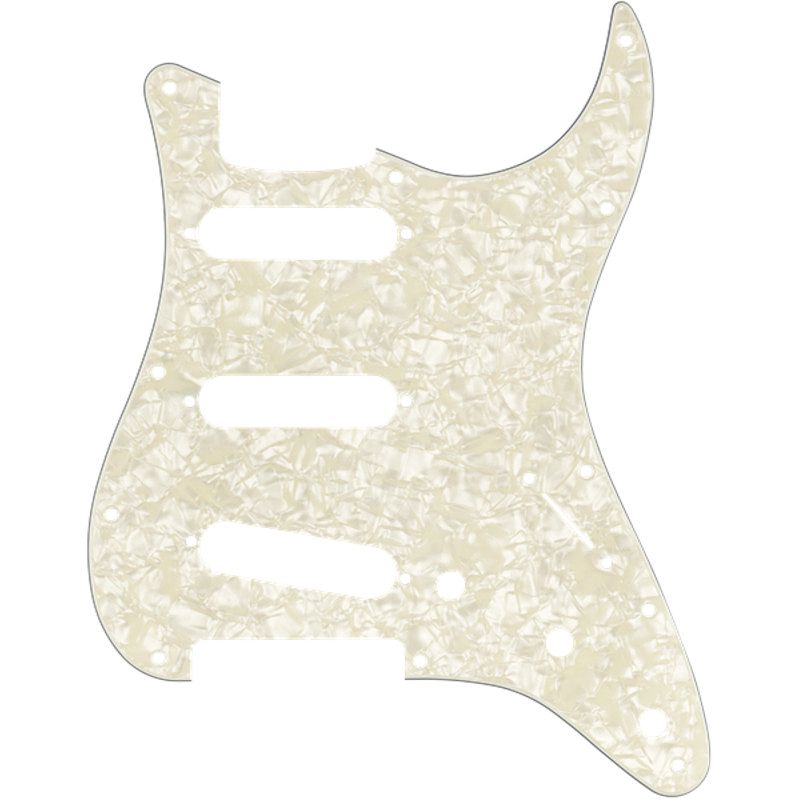 Foto van Fender 11-hole modern stratocaster s-s-s pickguard aged white pearl slagplaat voor fender stratocaster