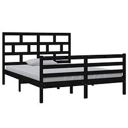 Foto van The living store bedframe - houten - zwart - 150 x 200 cm - rustiek