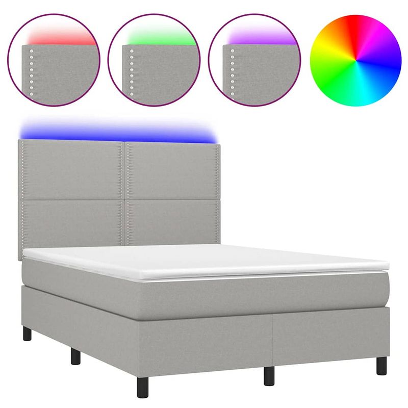 Foto van Vidaxl boxspring met matras en led stof lichtgrijs 140x190 cm