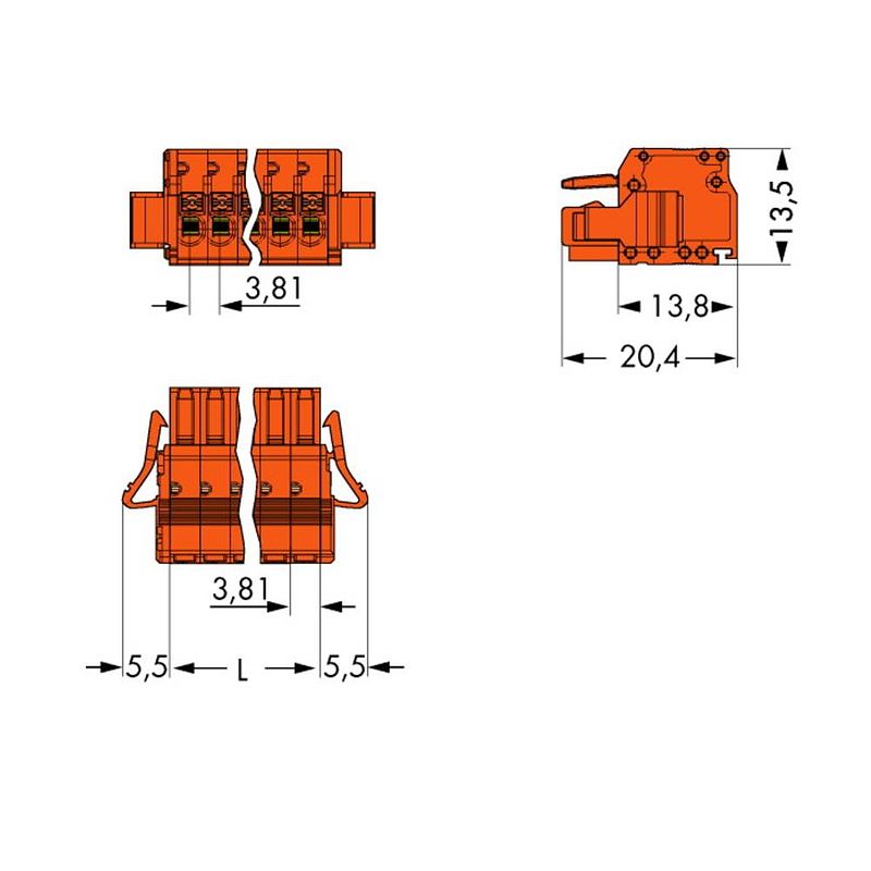 Foto van Wago 2734-205/037-000 female behuizing-kabel 2734 totaal aantal polen: 5 rastermaat: 3.81 mm 50 stuk(s)