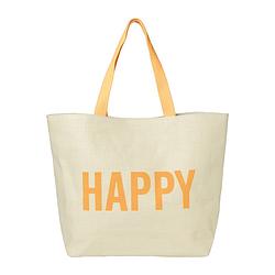 Foto van Strandtas happy - beige/oranje - 53x15x38 cm