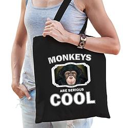 Foto van Katoenen tasje monkeys are serious cool zwart - apen/ leuke chimpansee cadeau tas - feest boodschappentassen