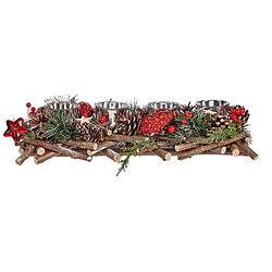 Foto van Kerst thema kaarsenhouder zilver ornament red/green nature 40 x 16 x 8 cm - waxinelichtjeshouders