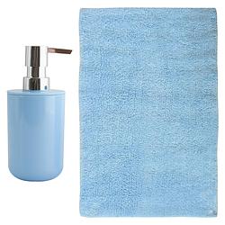 Foto van Msv badkamer droogloop mat - napoli - 45 x 70 cm - met bijpassend zeeppompje - lichtblauw - badmatjes