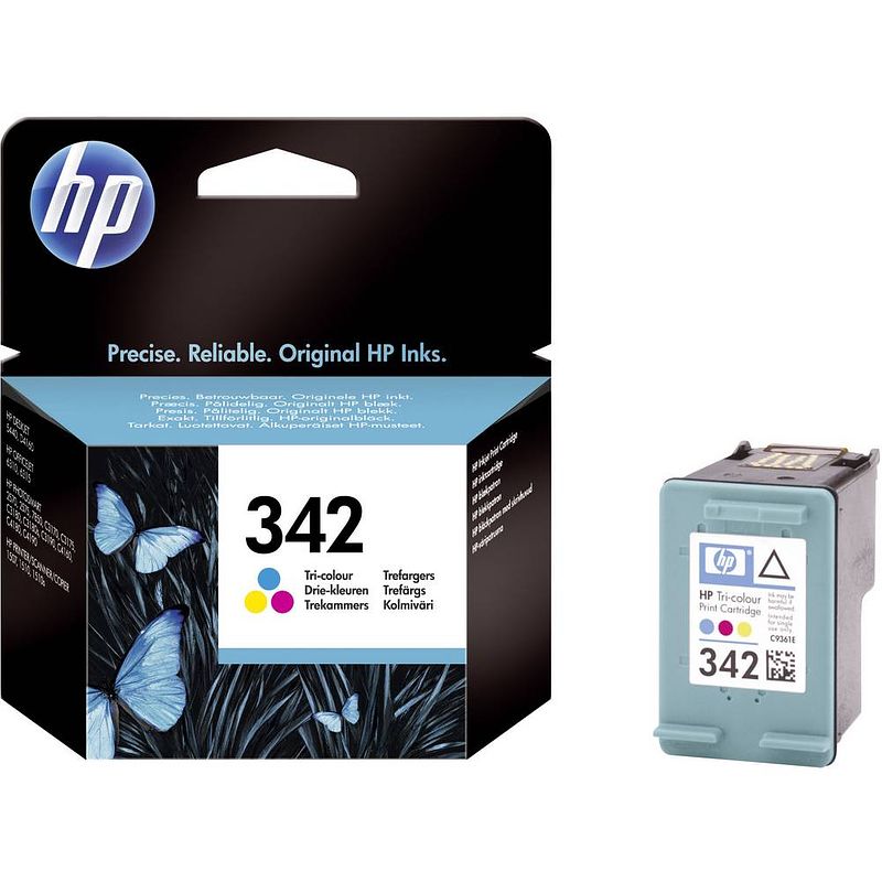 Foto van Hp cartridge 342 origineel cyaan, magenta, geel c9361ee cartridge