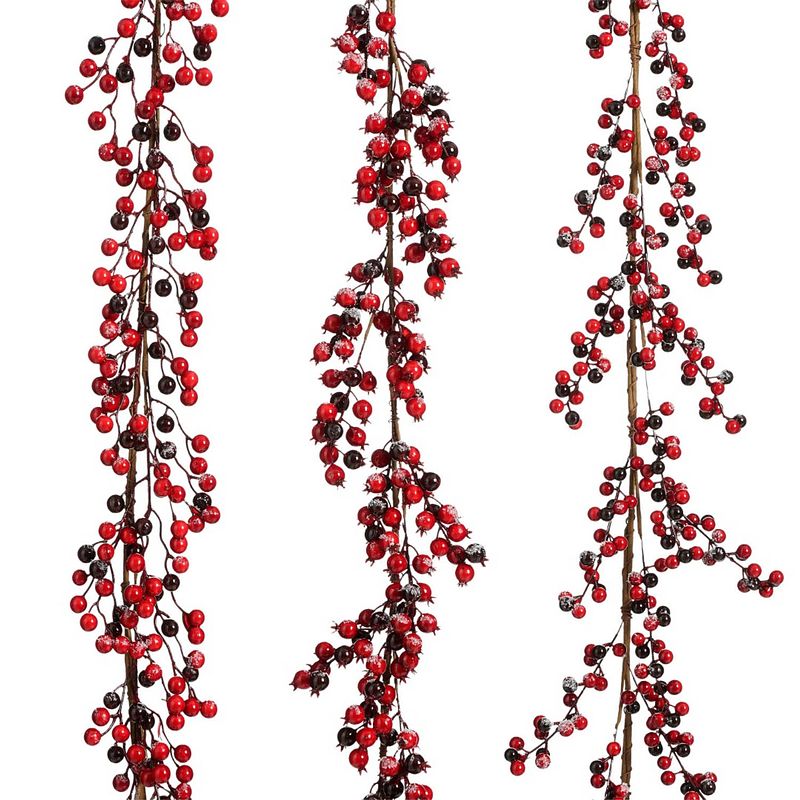 Foto van House of seasons - garland berries bordeaux frosted 3 assorted l180xw20xh4cm kerst