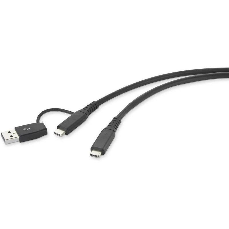 Foto van Renkforce usb-kabel usb 3.2 gen2 (usb 3.1 gen2) usb-c stekker, usb-a stekker 1.00 m zwart rond rf-4724908