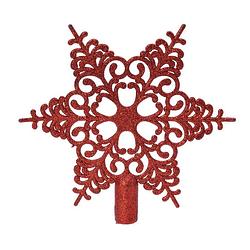 Foto van 1x rode glitter open ster kerstboom piek kunststof 20,5 cm - onbreekbare plastic pieken - kerstboomversiering rood