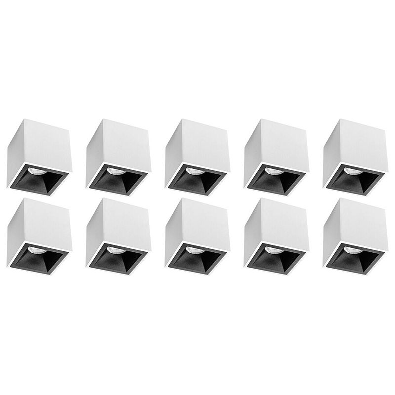 Foto van Opbouwspot 10 pack - pragmi cliron pro - gu10 fitting - opbouw vierkant - mat wit/zwart - aluminium - verdiept - ø90mm