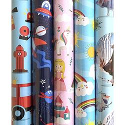 Foto van Assortiment cadeaupapier - inpakpapier voor kinderen - 5 mtr x 70 cm - 5 rollen